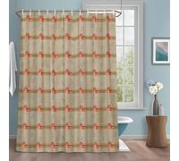 Rideau de douche rustique minimaliste avec crochets - Texture en lin hydrofuge - Lavable en machine - Pour salle de bain et hôtel - Motif grange rustique et rustique - Beige moisson