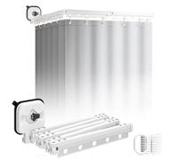 Rideau De Douche Sans Perçage, Tringle à Rideau De Douche Pliable Avec Ventouses, Rideau Douche (1,8x2m), Tige d'Angle avec Anneaux, pour Salles de Bain, Baignoire, Vestiaires(4 Plis)