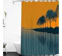 Rideau de Douche Silhouette D'Arbre Au Coucher Du Soleil,Arbres Au Bord Dela Rivière Se Reflétant Dansl'Eau,Rideau de Baignoire avec Crochets en Plastique,Lavable en Machine,Imperméable Pour Appar