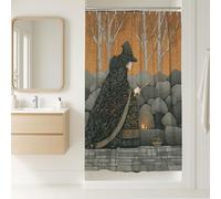 Rideau de douche sorcière mystique gris foncé forêt noire décoration de salle de bain automne Halloween art moderne rideau en tissu imperméable avec crochets 91,4 x 183 cm