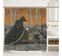Rideau de douche sorcière mystique gris foncé forêt noire décoration de salle de bain automne Halloween art moderne rideau en tissu imperméable avec crochets 183 x 213 cm
