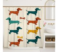 Rideau de douche teckel imprimé chien coloré, décoration de salle de bain, design moderne amusant et ludique pour les amoureux des animaux, rideau de douche en tissu imperméable avec crochets 183 x