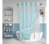 Rideau de Douche texturé flammé sans Crochet avec Doublure en PEVA à Boutons-Pression - 180 x 188 cm (182,9 cm), Style hôtel avec fenêtre sur Le Dessus Transparent, Lavable en Machine et Hydrofuge,