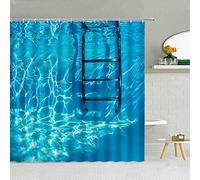 Rideau De Douche Thème Sport De Natation Été Lumineux Piscine Salle De Bain Décor Maison Bain Bleu Imperméable Polyester Rideaux en Tissu,180X180Cm