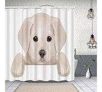 Rideau de Douche Tissu Polyester,Chiot Mignon Se cachant avec Ses Petites Pattes adorables Illustration de Chien Labrador,Rideau de Douche Imperméable avec 12 pcs Crochets 150x180cm