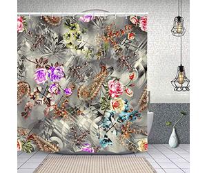 Rideau de Douche Tissu Polyester,résumé de Motif Floral sans Soudure,Rideau de Douche Imperméable avec 12 pcs Crochets 180x180cm