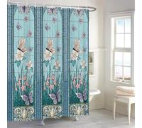 Rideau de Douche Vert, Motif Papillons colorés et Floraux, décoration de Salle de Bain, Design Moderne, Tissu végétal, 167 x 169 cm (l x H)