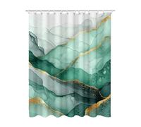 Rideau de Douche Vert, Rideau Douche Marbre Shower Curtain Tissu Imperméable Lavable Polyester Ourlet Lesté, Rideaux Baignoire avec 12 Crochets pour Salle de Bain, Baignoire, Cadeau, 200x180 cm D-90