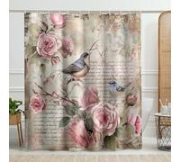 Rideau de douche vintage à motif floral aquarelle pêche, beige oiseau, fleur pour décoration d'intérieur, rideau de douche classique chic en tissu imperméable avec crochets 157 x 183 cm