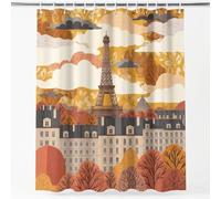 Rideau de Douche Vintage Warm en Polyester imperméable et Lavable avec Crochets, 180 x 180 cm, Rideau de Salle de Bain Élégant Romantique Ville Rue Tour Eiffel pour Salle de Bain