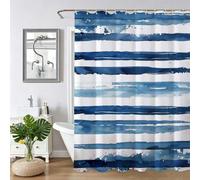 Rideau de Douchebleu bande, Rideau Douche 200x250cm, Rideaux de Baignoire Imperméable en Tissu Polyester avec 12 Crochets Ourlet Lesté, Facile à Installer, Lavable en Machine pour Salle de Bain Z-363