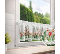 Rideau de fenêtre 30x150 Stella blanc rouge prêt pour tunnel tulipe motif floral en tissu mat avec dentelle Eurofirany