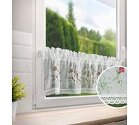 Rideau de fenêtre 30x150 Sylwia blanc et rose prêt pour tunnel motif floral en tissu mat avec dentelle Eurofirany