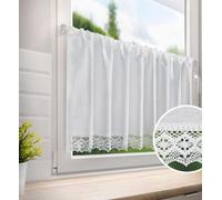 Rideau de fenêtre 60x150 Clarie blanc prêt pour tunnel en tissu mat avec dentelle Eurofirany
