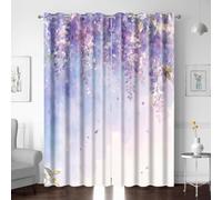 Rideau de Fenêtre, Aquarelle Lavande Imprimés Rideaux Occultants Isolant Thermique Anti Froid, 2 pièces 300x270 CM, pour Salon et Chambre Cuisine, Design Moderne à Oeillets