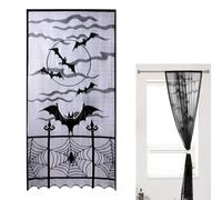 Rideau de fenêtre en dentelle d'Halloween - Toile d'araignée noire tend à accrocher - Rideau décoratif avec chauves-souris et araignées - Dentelle spectrale pour les fêtes d'Halloween - 101 x 201 cm