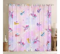 Rideau de fenêtre licorne, macarons arc-en-ciel, dessert, rideaux de fenêtre pour enfants, filles, hommes, étoiles colorées, nœuds, rideaux de chambre à coucher, aquarelle, ciel étoilé, décoration de