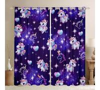 Rideau de fenêtre licorne mignonne, rideau de traitement de fenêtre licornes colorées, pour enfants, filles, hommes, ciel étoilé, rideaux de chambre à coucher, galaxie rêveuse, décoration de salon, 2