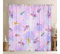 Rideau de fenêtre licorne pour fille, macarons et nœuds, rideaux de traitement de fenêtre pour enfants, filles, hommes, rose, violet, aquarelle, rideaux de chambre à coucher, étoiles arc-en-ciel