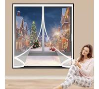 Rideau de Fenetre Thermique 115 x 111 cm Durable, Coupe-Vent, Imperméable, Fermeture Automatique Moustiquaire Magnetique Fenetre pour Cuisine, Chambre à Coucher, A