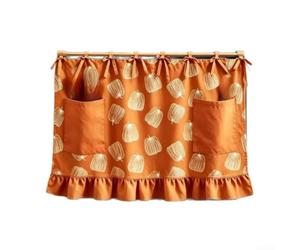 Rideau de Four Artisanal pour coton Polyester Orange Chaud Rideau | Poches pratiques, rubans ajustables, volants élégants, couleur orange citrouille, style ferme authentique