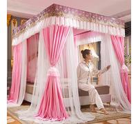 Rideau de lit à 4 coins, double couche, broderie en dentelle rose pour filles et adultes, décoration de chambre à coucher mignonne princesse, convient aux lits jumeaux, doubles, grands et king size