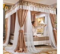 Rideau de lit à baldaquin à 4 Coins pour Filles et Adultes - Double Couche de Broderie en Dentelle Rose - Rideau de lit à baldaquin Mignon Princesse - Accessoires de décoration pou