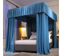 Rideau de lit à baldaquin de couleur unie pour lit simple/double/grand lit/king size - 4 coins pour chambres de filles et d'enfants - Décoration de chambre d'adulte - Bleu élégant - Taille complète
