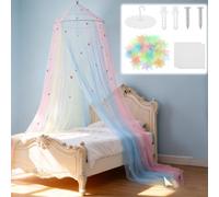 Rideau de lit, rideau de lit en polyester pour fille, rideau rond avec étoiles lumineuses, moustiquaire de rêve pour enfants, rideaux de lit mignons pour terrasse, intérieur, extérieur, décoration de