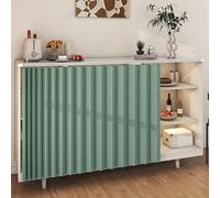 Rideau de placard de cuisine occultant imperméable en lin vert 130 x 110 cm | Rail adhésif sans perçage, anti-poussière, intimité, pour armoires de cuisine, étagères, armoires