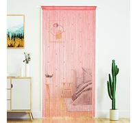 Rideau de porte à perles pour porte, pompons, perles, franges à suspendre, séparateur de pièce, fenêtre, couloir, entrée, mur, placard, chambre à coucher, décoration d'intimité (100 x 200 cm, rose)