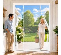 Rideau de Porte Antimoustique Double 155x180cm Bande lestée en bas pour éviter que le rideau ne se soulève avec le vent Pour salon, balcon et chambre Blanc
