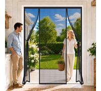 Rideau de Porte Antimoustique Double 350x210cm Bande lestée en bas pour éviter que le rideau ne se soulève avec le vent pour Grandes Portes Françaises Noir