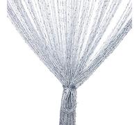Rideau de porte, Argent décorative 100 x 200 cm Panneau Mural Fenêtre Salle de Frange, ideau de porte à fils, moustiquaire, divise-pièce, mariage de Noël chambre de jardin (Gris)