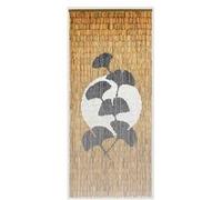 Rideau de porte Bâtonnets de bambou peints, dessin feuilles ginkgo - 90 x 200 cm -