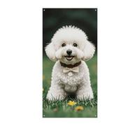 Rideau de porte Bichon Frise sur l'herbe Bannière à suspendre au mur Rideau pour les yeux Bandeaux de fond Panneau de bienvenue pour les fêtes, célébrations festives