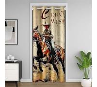 Rideau de Porte Cheval de Campagne Rideau Occultant 106x203 Enfant Garçons Cowboy Wild West Rideaux Porte Respirable Désert de Campagne Autochtone Occidental Vintage Rustique Plante Rideaux de Placard