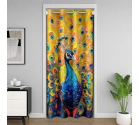 Rideau de porte de style peinture à l'huile de paon, 1 panneau de 86,4 cm de large x 203,2 cm de long, rideau de porte en plumes de paon jaune bleu aquarelle pour clost, animal sauvage exotique