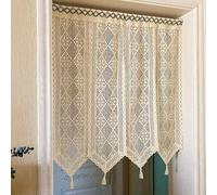 Rideau De Porte En Dentelle 1 Panneaux 75x60cm 150x100cm Rideau Brise-bise De Campagne, Voilage Passe Tringle, Motif Floral Ajouré Brodé Et Frange Décorative, Pour Cuisine Et Salon(W 75cm x L 100cm)