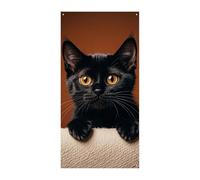 Rideau de porte en forme de chat noir mignon qui regarde, bannière de bienvenue pour porche, fond de photographie, couverture de porte murale pour fête de vacances, mariage, anniversaire, décoration
