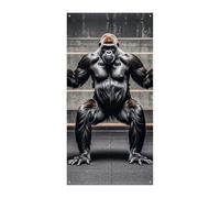Rideau de porte Gorillas in Fitness Gym Bannière de bienvenue Panneau de Porche Panneau de Photographie Toile de Fond à Suspendre Couverture de Porte pour Fête de Vacances Mariage Anniversaire