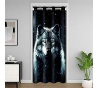 Rideau de porte imprimé loup 106,7 x 203,2 cm (l x L) - Rideau de porte à paillettes, lune, galaxie étoilée, rideau d'intimité pour enfants, adolescents et adultes - Aquarelle abstraite - Rideau pour