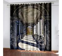 Rideau de Porte Interieur Rideau de Cuisine Taupe Gris Foncé 2 Rideaux Polyester Architecture Rétro et Soleil 132L X 214H Cm Populaire Élégant Mise À Niveau 3.0