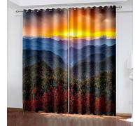 Rideau De Porte Interieur Rideau Gris Clair Gris Vert Jaune 2 Pièces Polyester Paysage Forestier Au Lever du Soleil 102L X 214H Cm Populaire Mode Mise À Niveau 3.0