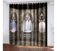 Rideau de Porte Interieur Rideau Gris Gris 2 Rideaux Polyester Architecture Rétro et Oiseaux 152L X 183H Cm Élégant Populaire Mise À Niveau 3.0