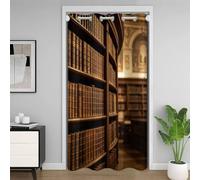 Rideau de Porte Occultant 3D Bibliothèque Vintage 150x203cm