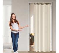 Rideau de Porte Pliant 156 x 160 cm Anti Froid et Chaleur, Séparateur de Pièce Pliable, Design Accordéon Rideau Occultant Pliants pour Salon Chambre Maison et Cuisine, Beige