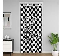 Rideau de porte pour enfants à grille géométrique, lettre K, rideau occultant élégant en patchwork à carreaux, motif damier, décoration de chambre à coucher, porte de salon, noir et blanc, 1 panneau