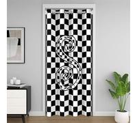 Rideau de porte pour enfants à grille géométrique, lettre S, rideau occultant élégant en patchwork à carreaux, motif damier, décoration de chambre à coucher, porte de salon, noir et blanc, 1 panneau