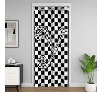 Rideau de porte pour enfants à grille géométrique, lettre Y, rideau occultant élégant en patchwork à carreaux, motif damier, décoration de chambre à coucher, porte de salon, noir et blanc, 1 panneau